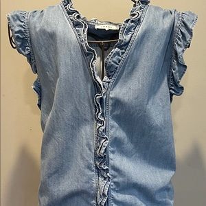 Frame sleeveless denim shirt w ruffle detail